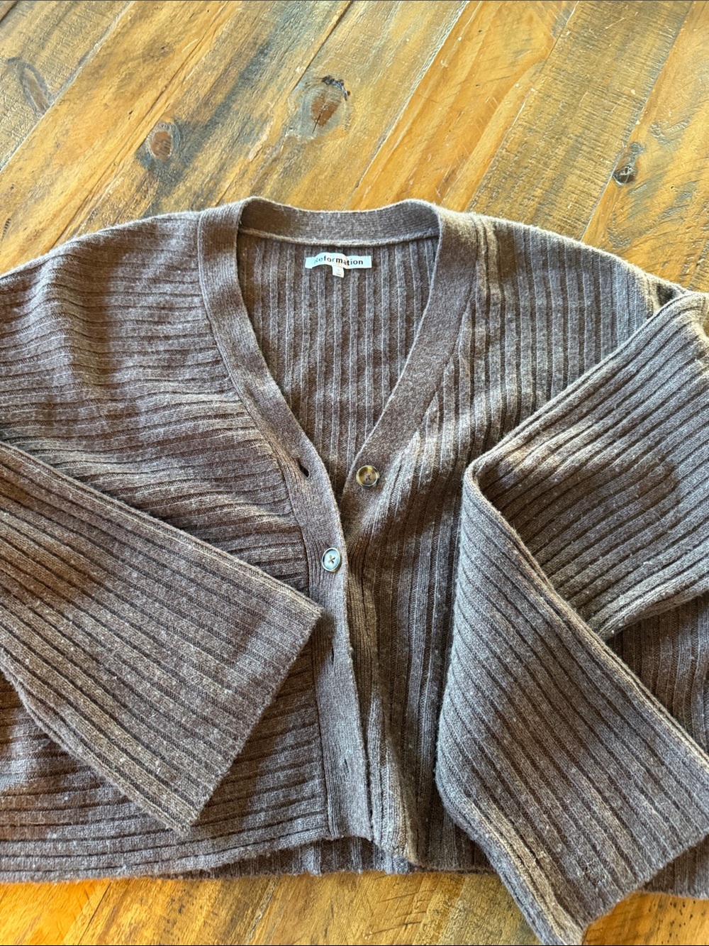 Reformation Brown Regenerative Merino Wool Cardigan Small